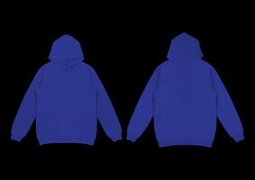 Template blank flat blue hoodie. Hoodie sweatshirt with long sleeve flatlay mockup. for design and print. Hoody front and back top view isolated on white background photo