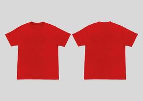 Blank t-shirt red template front and back view. Short Sleeve mock-up photo