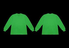 Blank green long sleeve t shirt front and back mockup, Long sleeve flatlay Template. photo