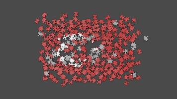 Animation of a Turkish flag falling onto the surface, assembled from a puzzle with an alpha channel and a shadow. Wind blows the scattered pieces out of frame video