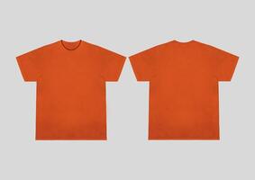 Blank t-shirt orange template front and back view. Short Sleeve mock-up photo