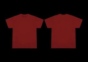 Blank t-shirt maroon red template front and back view. Short Sleeve mock-up photo