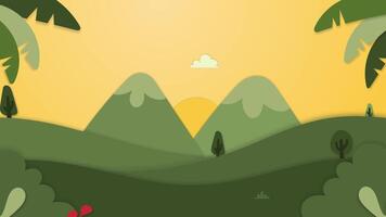 Green Field In The Mountains With Trees And Clouds Animation video