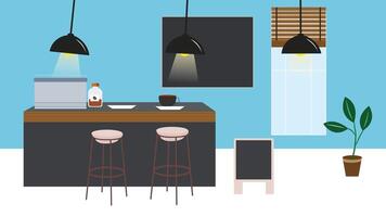 Coffee Shop with a Counter, Stools and a Coffee Machine Animation video