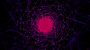 Glow purple plexus tunnel background with sparkle points and lines. Purple abstract background. Polygon tunnel futuristic digital background for business Science and technology. flying through the cor video