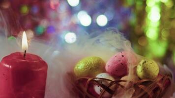 Easter Paschal Eggs Celebration and Colorful Bokeh in the Background video