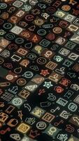 Abstract animation of social media network icons and emojis on the black background. Animation. Animation of seamless loop. video