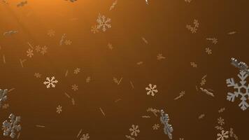 Abstract winter Christmas animation with black background. It is snowing from 3D snowflakes, volumetric light. video
