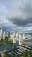 Aerial view of the skyscrapers in Downtown of Vancouver in cloudy day, Canada video