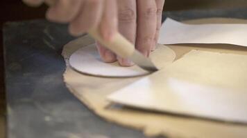 Skillfully Crafting Leather Patterns Utilizing Precision Tools for Exceptional Results. Stock Clip video