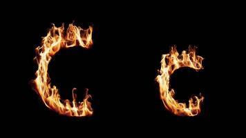 Uppercase and lowercase symbol C burning in fire. video