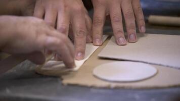 Hands Engaged in the Art of Working on Pottery Crafting and Exploring Techniques. Stock Clip video