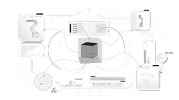 Monochrome infographics on the theme of robotics and digital manufacturing video