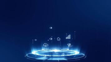 Motion graphic of Blue technology icon connection with rotation of glow futuristic circle technology abstract background video