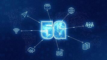 Motion graphic of Blue 5G icon network connection with technology icon on abstract background video