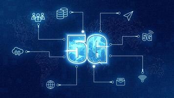 Motion graphic of Blue 5G icon network connection with technology icon on abstract background video