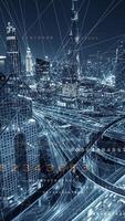 A stunning Futuristic Cityscape featuring Data Visualization Elements and modern architecture video