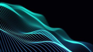 Illuminated Blue Particle Waves with a Subtle Glow Effect on a Dark, Black Background video