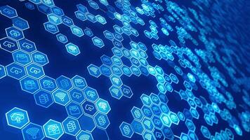 Motion graphic of Blue technology futuristic icon with hexagon shape abstract background concept video