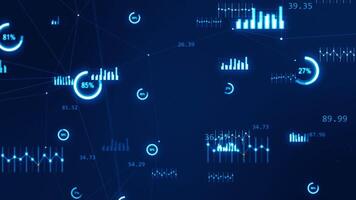 Motion graphic of Blue technology icon with chart graph, line graph and circle graph levitation with camera zoom out abstract background concept seamless loop video