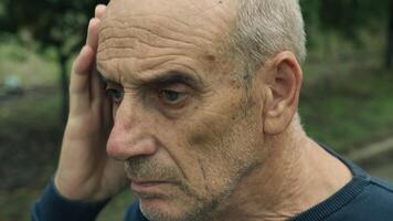 Elderly Man With Memory Leaks Stops To Think Alone In The Countryside video