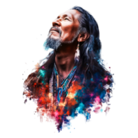Portrait of a Native American Man with Colorful Artistic Background png