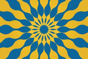 Explosion effect of blue petals on a yellow background. Floral abstract circular pattern for printing on decorative pillows, interior design. . vector