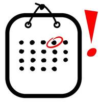 Simple calendar deadline notice or event reminder notification icon, flat design of calendar with alert for scheduling, important day, agenda symbol note, and notice message. vector