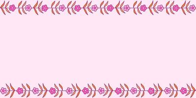cute pink flowers seamless frame, greeting card with season elements, flat isolated on pink background. vector