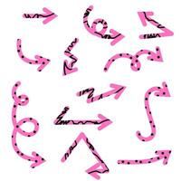 Hand drawn arrow icon set. Sketch arrow design for business plan and education. Set of pink arrows icons. Circle arrows, rotate arrow, redo process symbol. vector