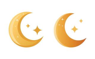 Crescent moon with sparkle stars flat illustration on white background vector