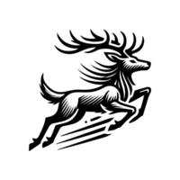 A black and white image of a deer running vector