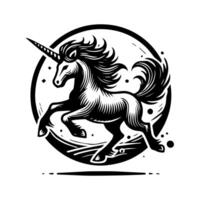 A black and white illustration of a unicorn vector