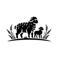 A black and white logo of a sheep and lamb vector