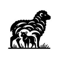 A black and white sheep and lamb silhouette vector