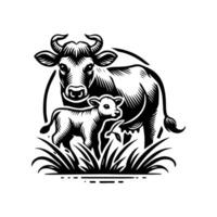 Cow and calf logo design vector