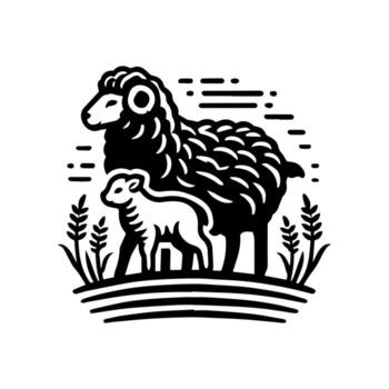 Sheep and lamb in a field with wheat vector