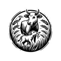 A cow and calf in a circle with wheat vector