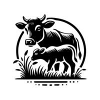 A cow and calf are in a circle with grass vector