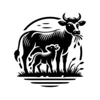 Cow and calf logo with black and white background vector