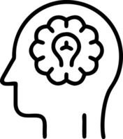 a black and white line drawing of a head with a light bulb in it vector