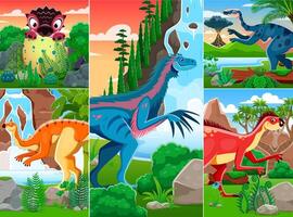 Cute dinosaurs and baby dino characters collage vector