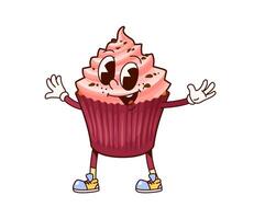 Fast food groovy cupcake cheerful character vector