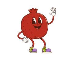 Cartoon retro groovy pomegranate fruit character vector