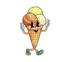 Cartoon ice cream cone groovy summer character vector