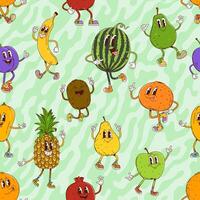 Groovy fruit characters seamless tile pattern vector