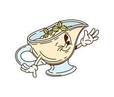 Cartoon groovy sauce character in creamer pitcher vector