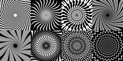 Psychedelic hypnotic spiral patterns, swirl effect vector