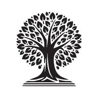 A stylized, black silhouette of a tree against a white background. vector