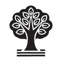 black and white, stylized graphic of a tree within a circle. vector